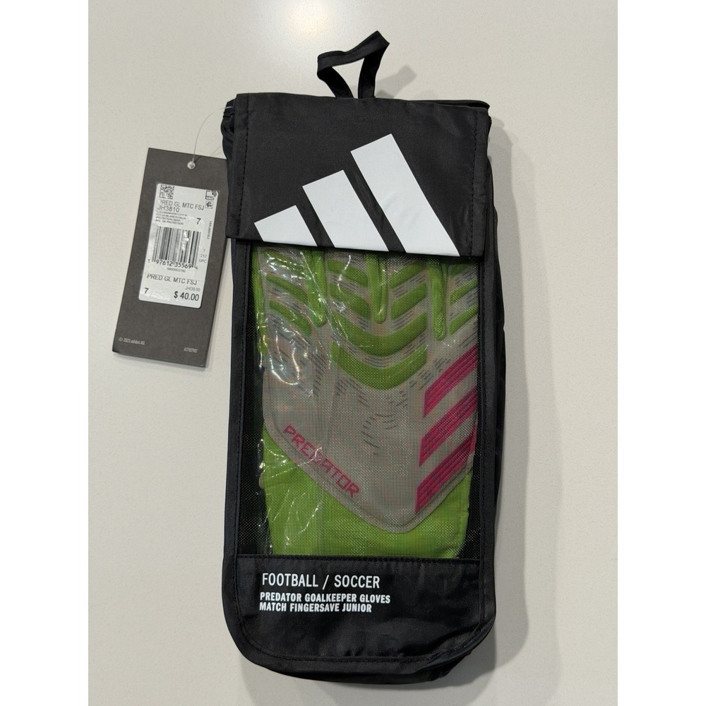 Adidas Predator Match Fingersave Jr Goalkeeper Gloves JH3810 Green Pink 7 NWT